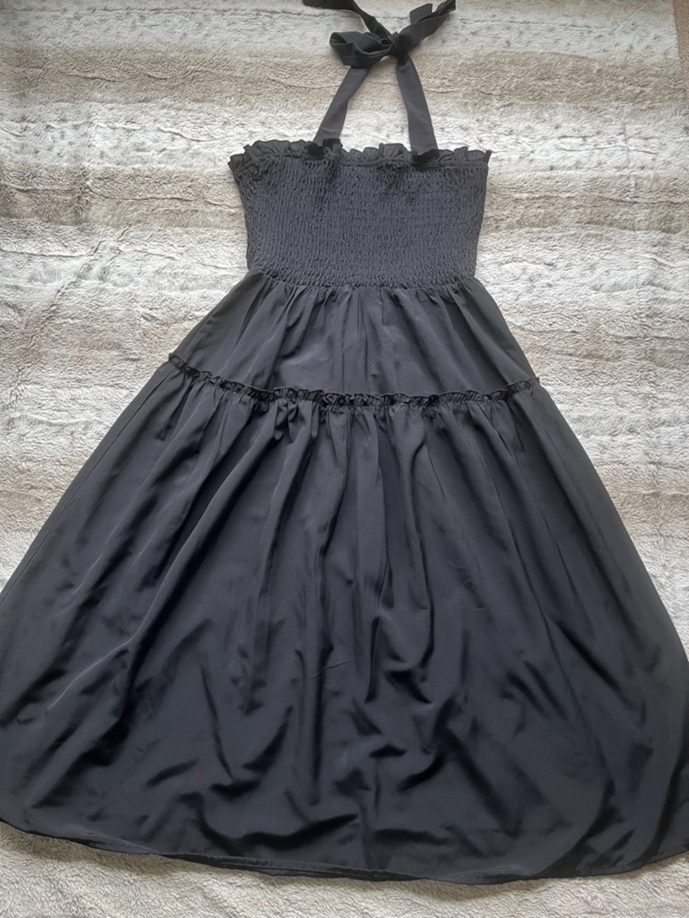 Strapless Smocked Black Maxi Dress with Tie Detail